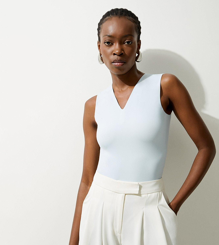 Contour Plunge Sleeveless Bodysuit Top