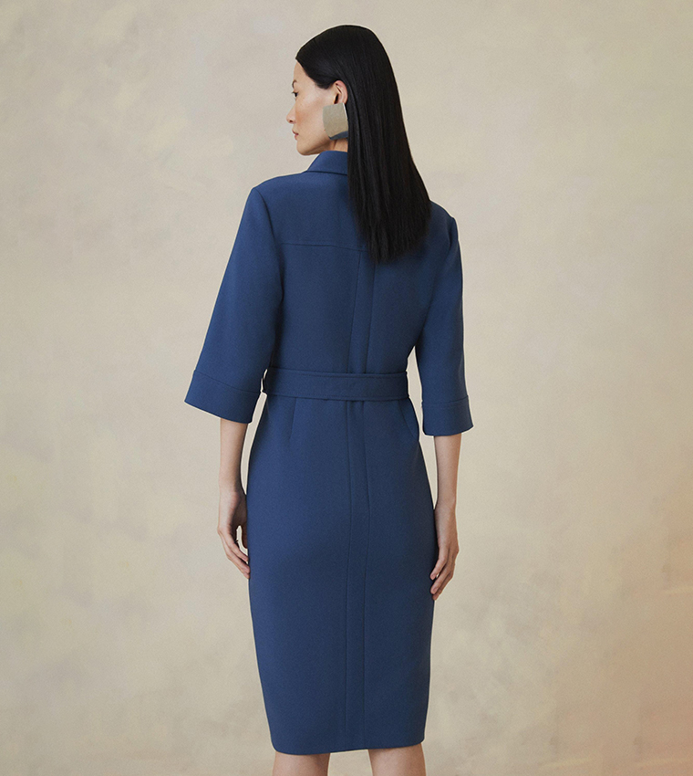 karen millen blue midi dress Blue Tile Print Cotton Poplin Midi Dress