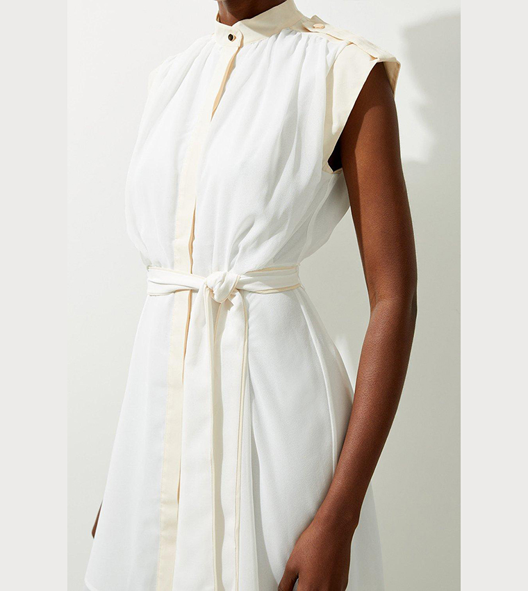 Military Mono Sleeveless Belted Midi Dress
