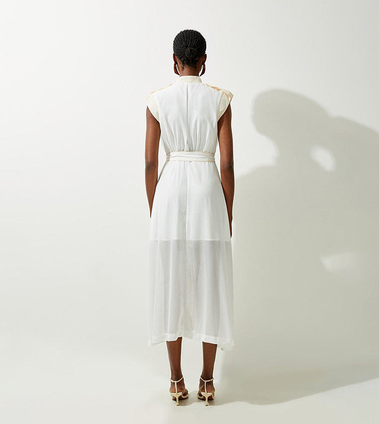 Military Mono Sleeveless Belted Midi Dress