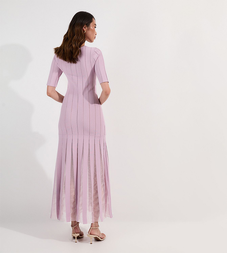 Viscose Blend Filament Full Skirt Knit Midi Dress