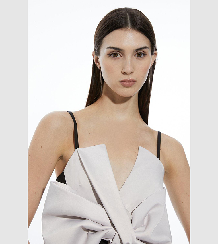 karen millen satin bow dress Rust Italian Satin Tailored Bow Detail Maxi Dress
