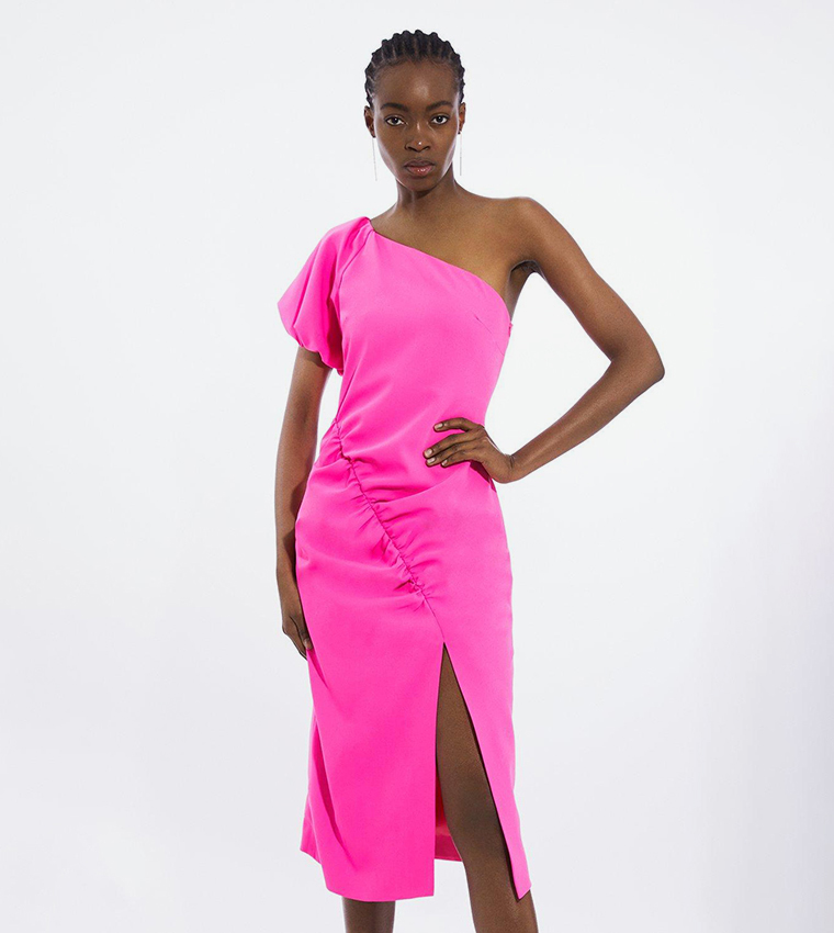 Buy Karen Millen Petite Tailored One Shoulder Ruched Midi Dress In Pink 6thStreet UAE