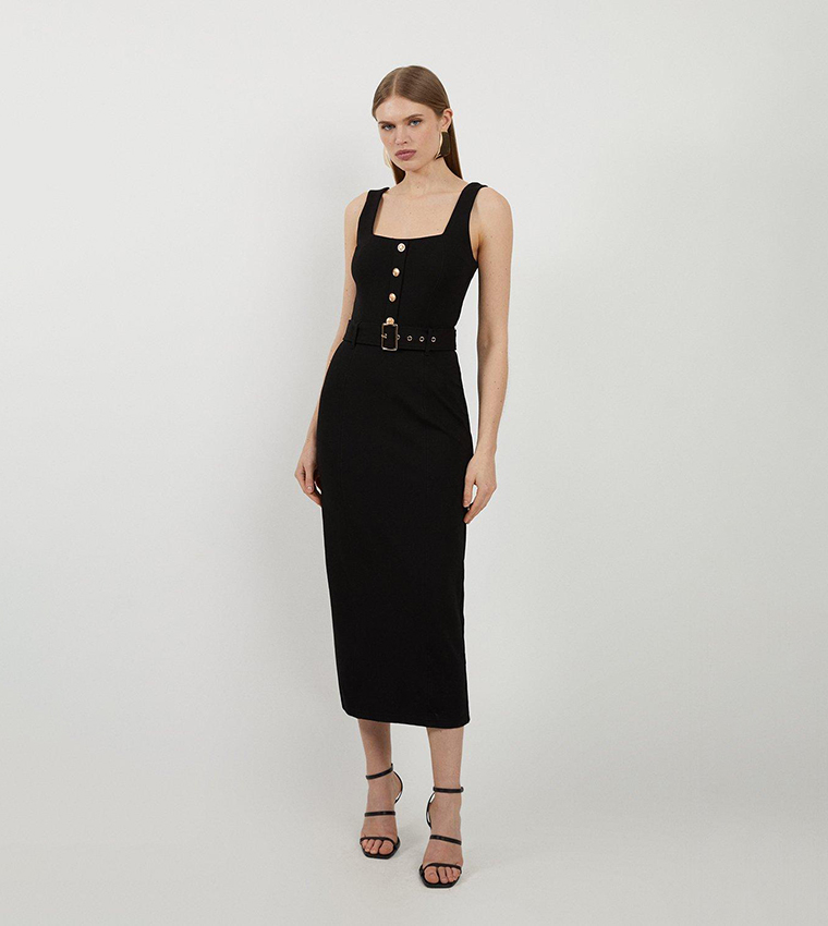 Buy Karen Millen Outlet Belted Detail Ponte Jersey Strappy Midi Dress In  Black | 6thstreet Qatar