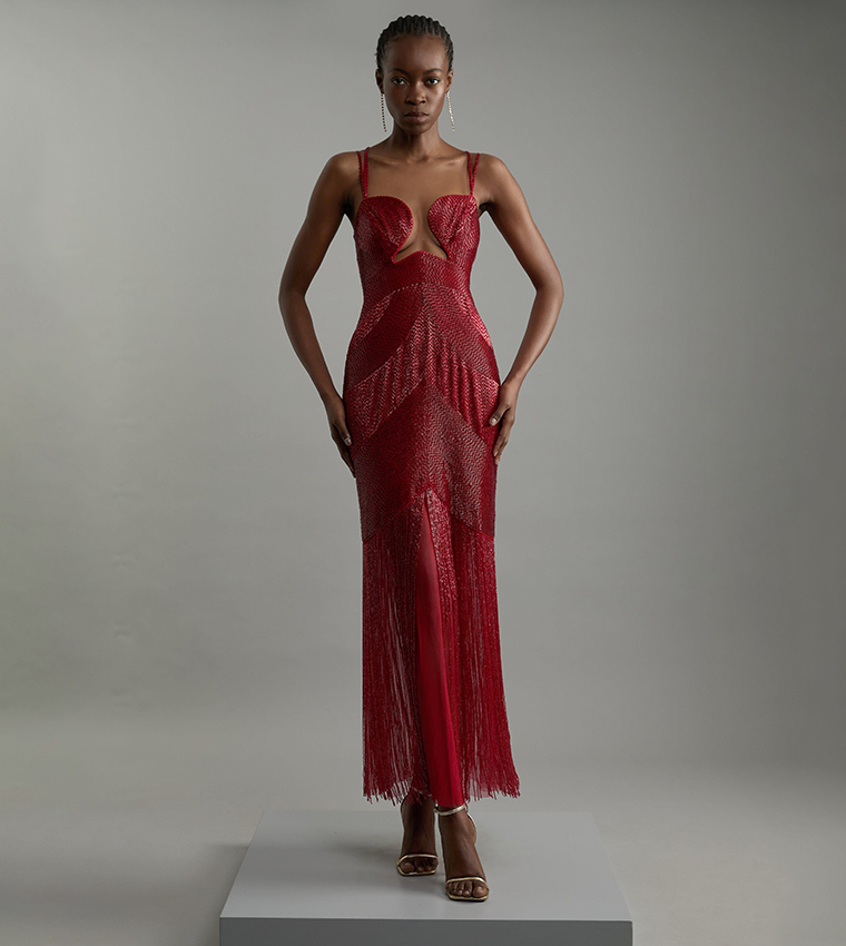 Buy Karen Millen Petite Premium Embellished Draped Beaded Strappy