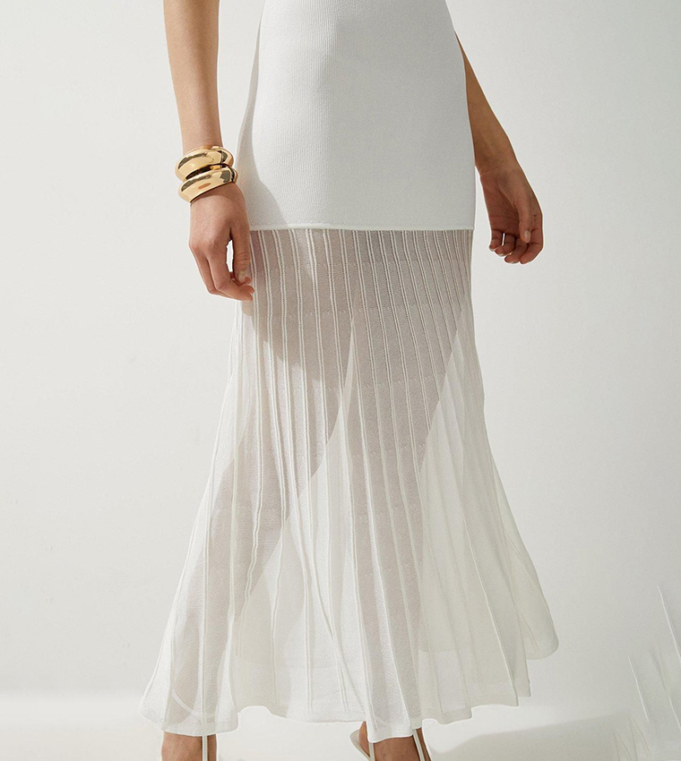 viscose blend knit sheer skirt midaxi dress KAREN MILLEN Tall Viscose Blend Knit Sheer Skirt Midaxi Dress