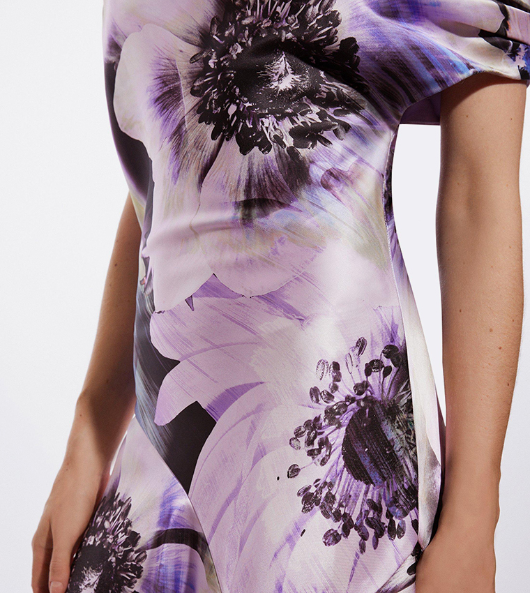 Petite Ooto Floral Satin Woven One Shoulder Maxi Dress