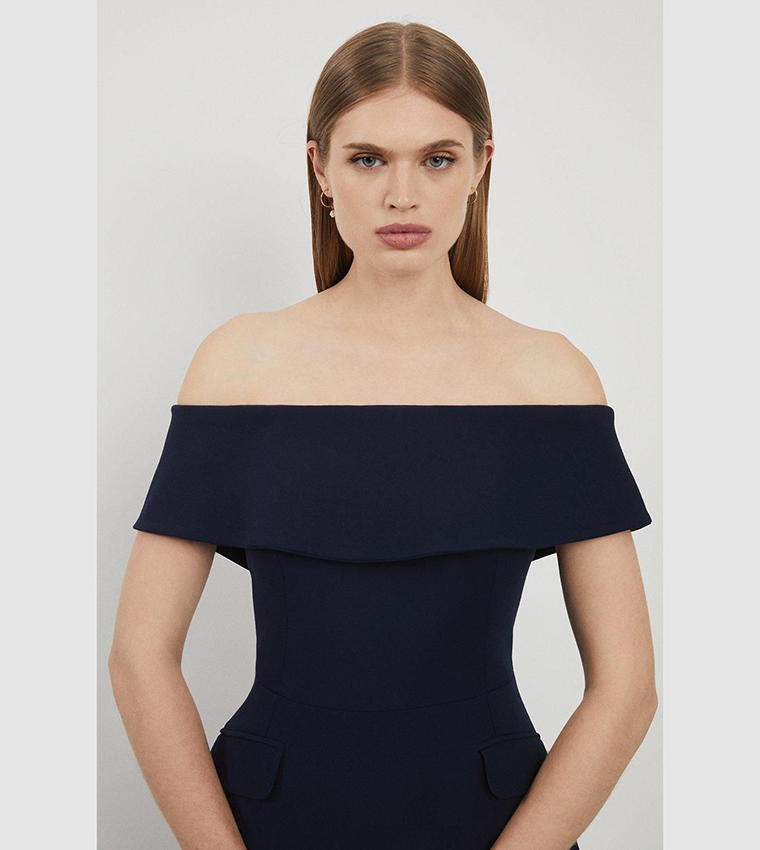 Lydia Millen Compact Stretch Bardot Full Skirt Tailored Midaxi Dress