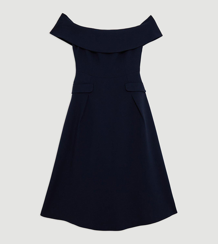 Lydia Millen Compact Stretch Bardot Full Skirt Tailored Midaxi Dress