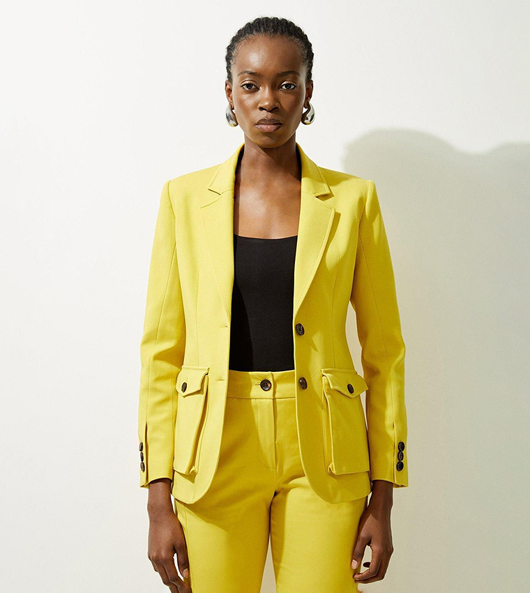 Buy Karen Millen Pocket Detail Belted Tailored Blazer In Yellow