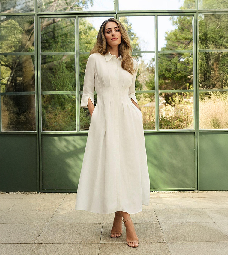 Lydia Millen Premium Tailored Linen Darted Waist Midi Dress