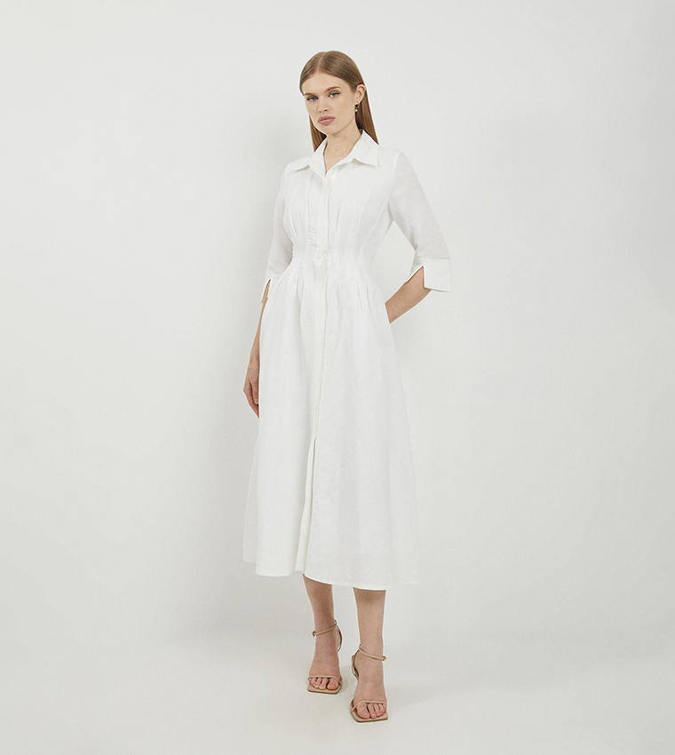 Lydia Millen Premium Tailored Linen Darted Waist Midi Dress