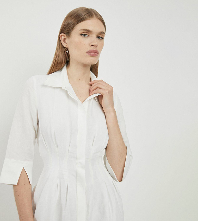 Lydia Millen Premium Tailored Linen Darted Waist Midi Dress