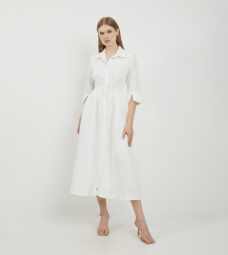 Lydia Millen Premium Tailored Linen Darted Waist Midi Dress
