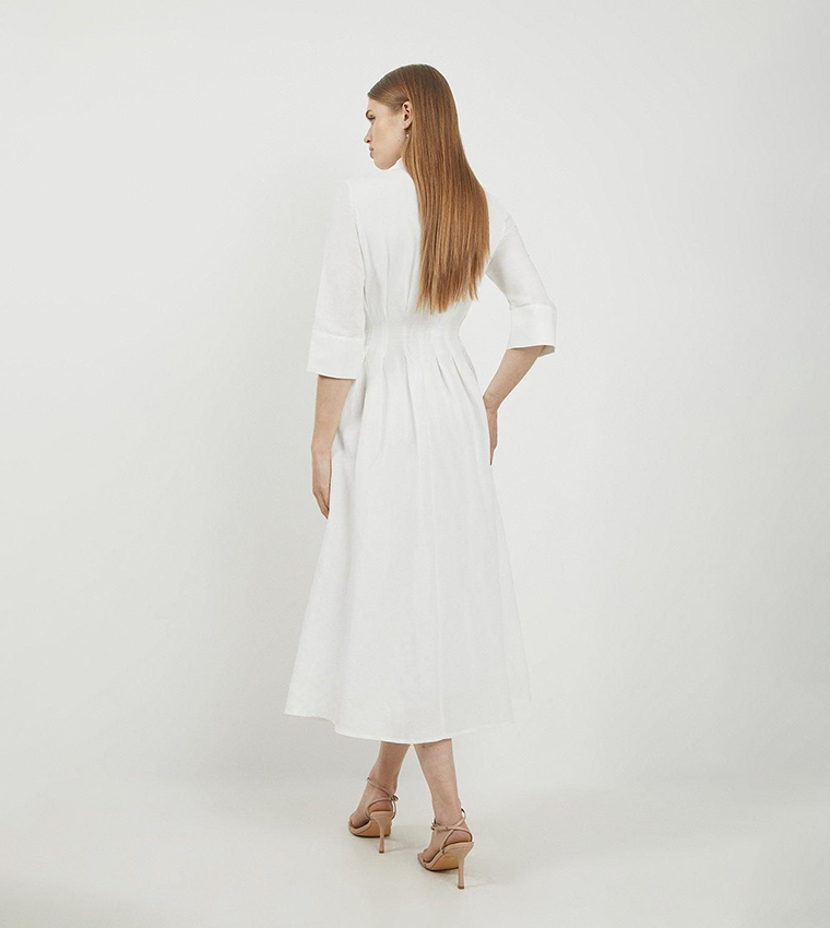 Lydia Millen Premium Tailored Linen Darted Waist Midi Dress