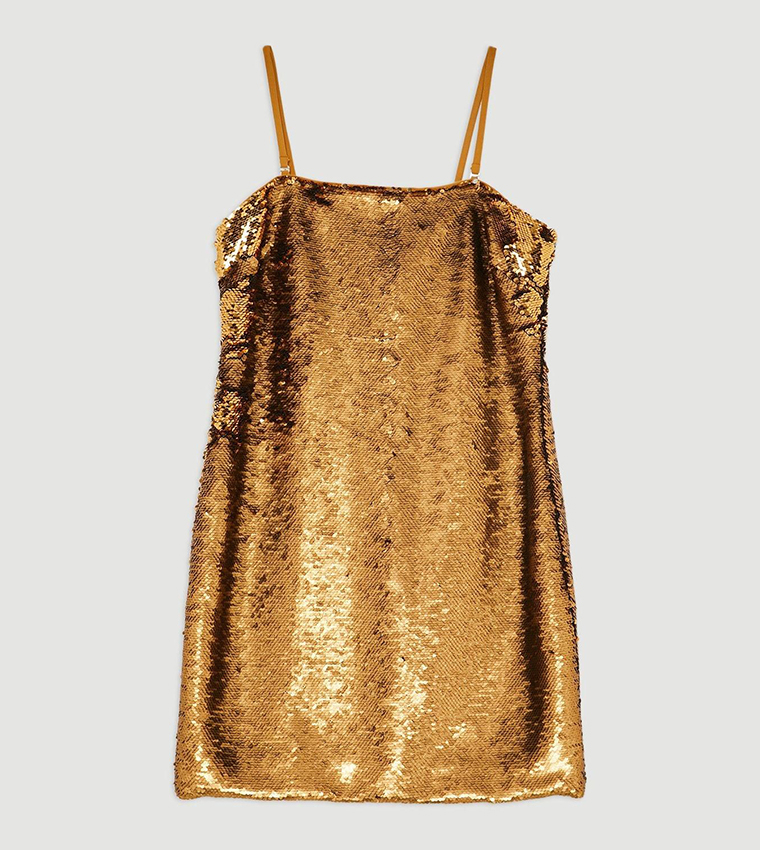 Buy Karen Millen Metallic Sequin Strappy Woven Column Mini Dress In Gold |  6thstreet Saudi Arabia