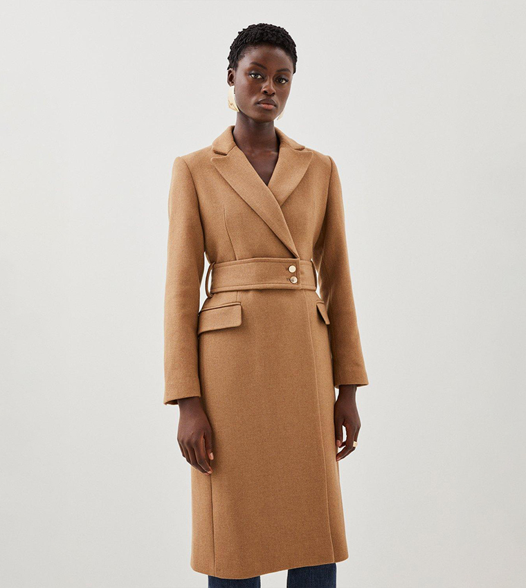 Buy Karen Millen Petite Tailored Belted Long Coat In Beige 6thStreet Bahrain