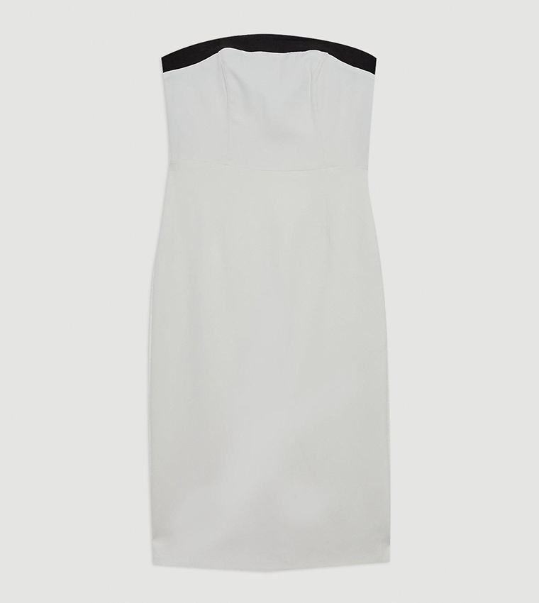 The Founder Petite Compact Stretch Viscose Tailored Contrast Detail Bandeau Midi Dress