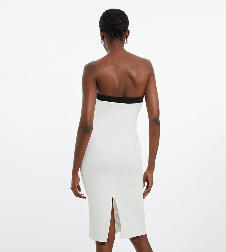 The Founder Petite Compact Stretch Viscose Tailored Contrast Detail Bandeau Midi Dress