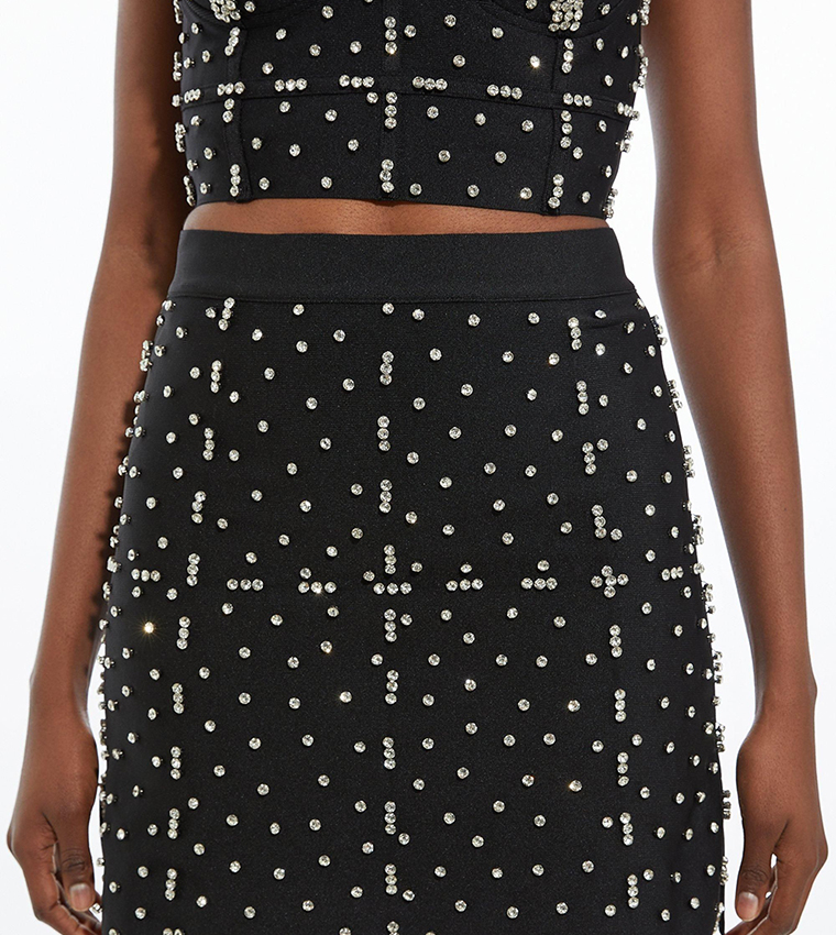 Embellished Knit Mini Skirt