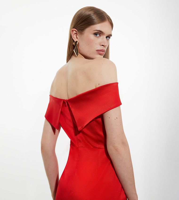 karen millen red bardot dress KAREN MILLEN Bardot Shoulder Pencil Dress