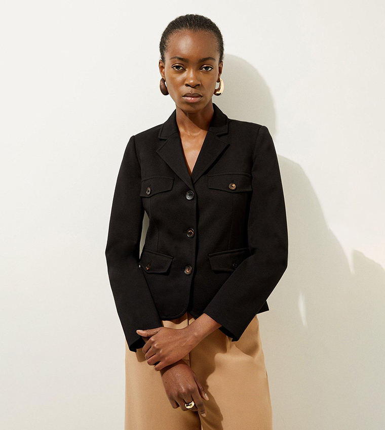 Buy Karen Millen Petite Tailored Ponte Double Pocket Detail Jacket In Black 6thStreet Saudi Arabia