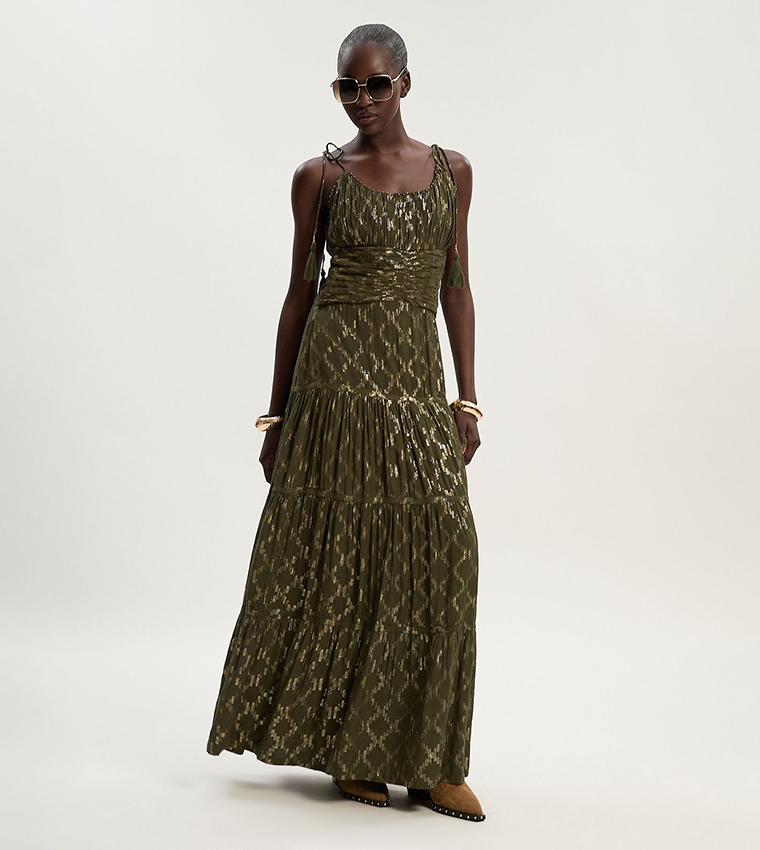 Metallic Thread Strappy Woven Sun Dress