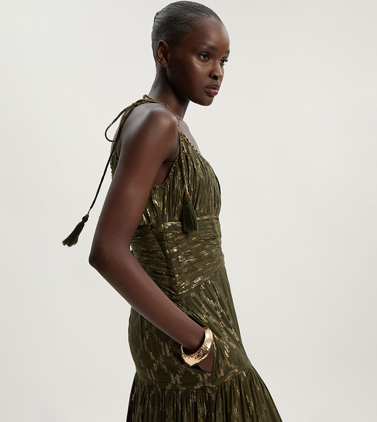 Metallic Thread Strappy Woven Sun Dress