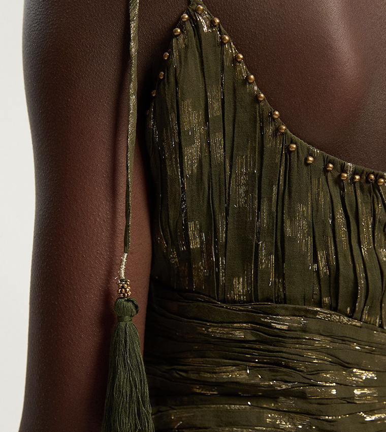 Metallic Thread Strappy Woven Sun Dress