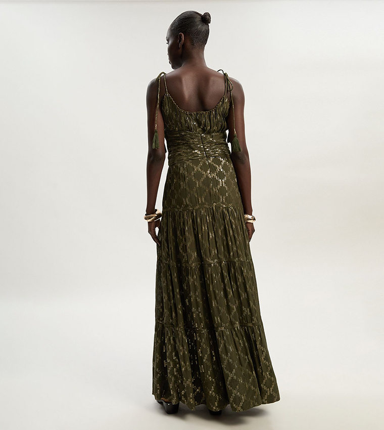Metallic Thread Strappy Woven Sun Dress