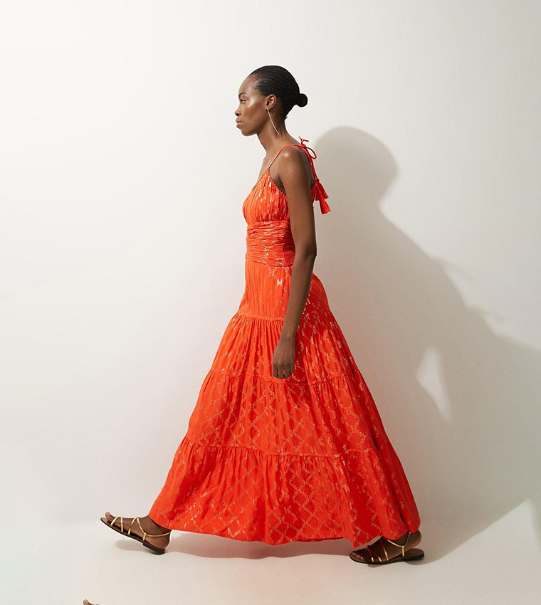 Metallic Thread Strappy Woven Sun Dress