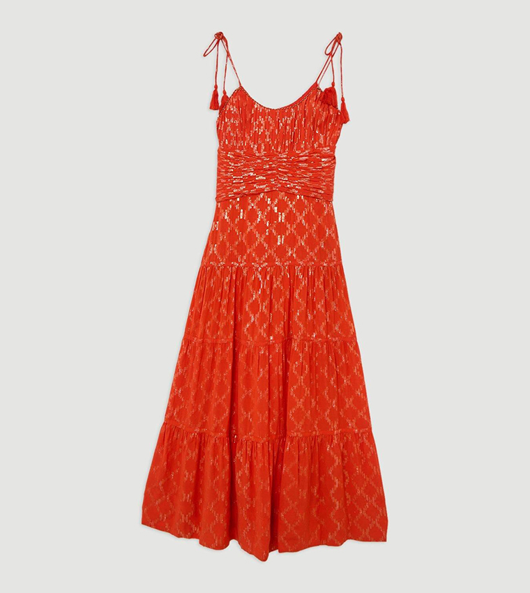 Metallic Thread Strappy Woven Sun Dress