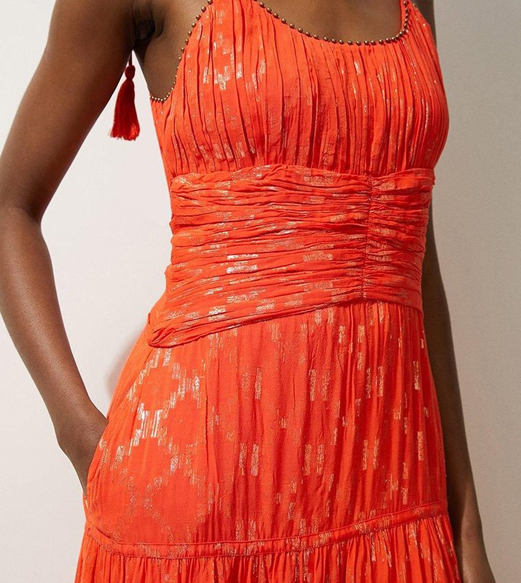 Metallic Thread Strappy Woven Sun Dress