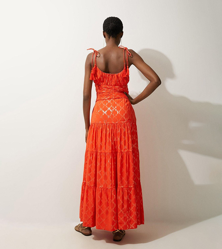 Metallic Thread Strappy Woven Sun Dress