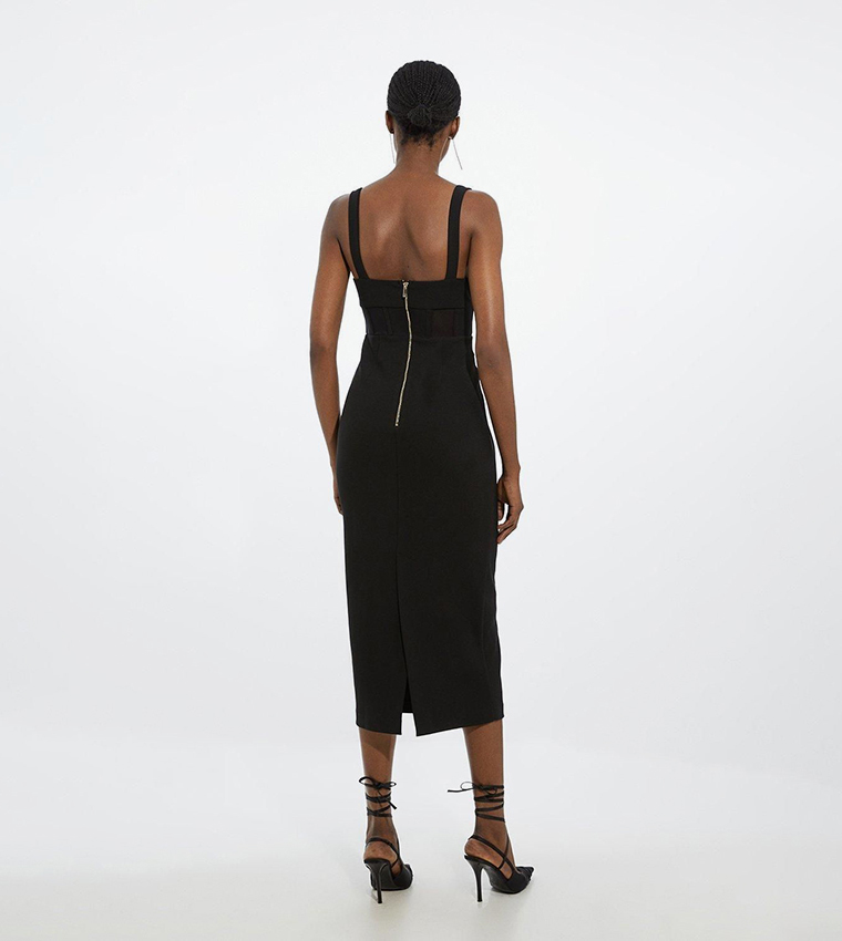 Buy Karen Millen Figure Form Corset Detail Woven Strappy Midi Dress In Black  | 6thStreet UAE