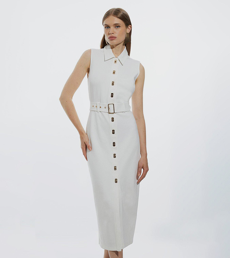 Buy Karen Millen Petite Ponte Jersey Buckle Detail Midi Dress In