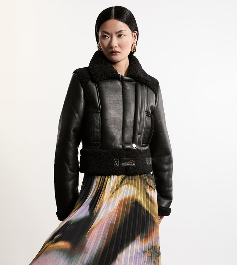 Faux Fur Aviator Crop Jacket