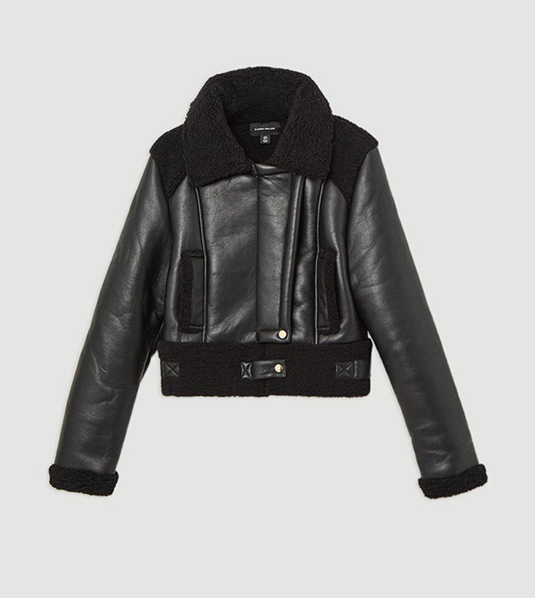 Faux Fur Aviator Crop Jacket