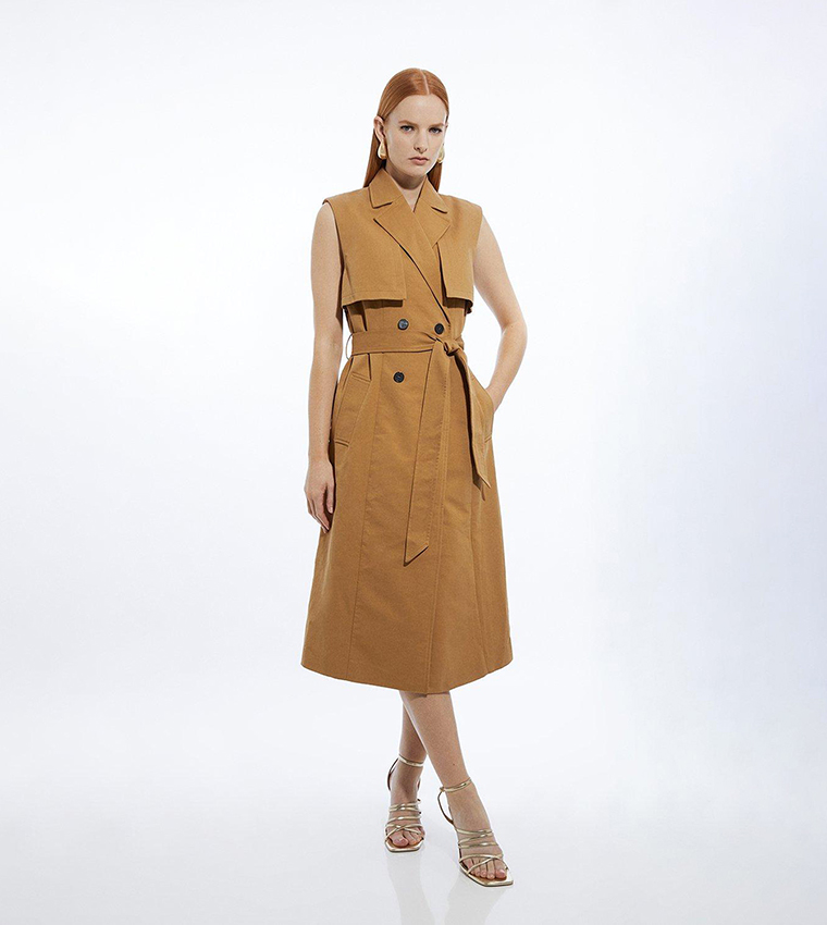 Tall Tailored Sleeveless Belted Trench Coat