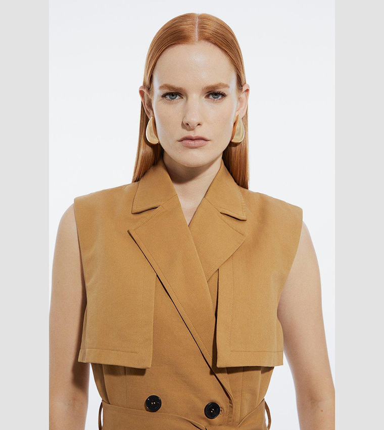 Tall Tailored Sleeveless Belted Trench Coat