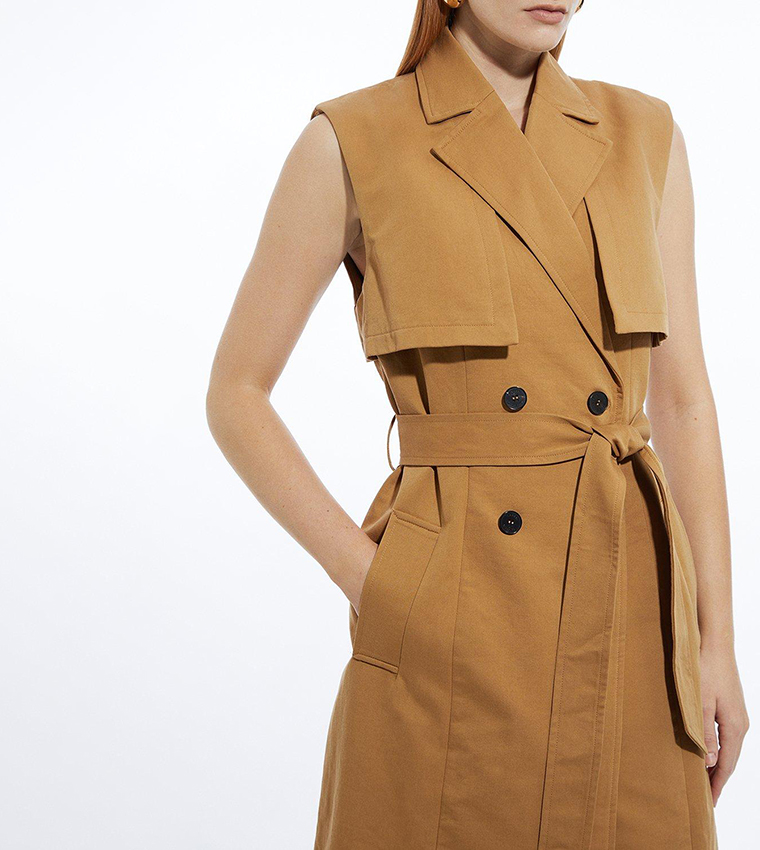 Tall Tailored Sleeveless Belted Trench Coat
