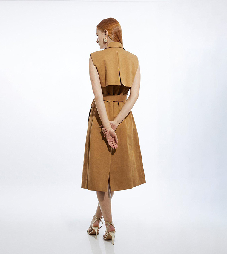 Tall Tailored Sleeveless Belted Trench Coat