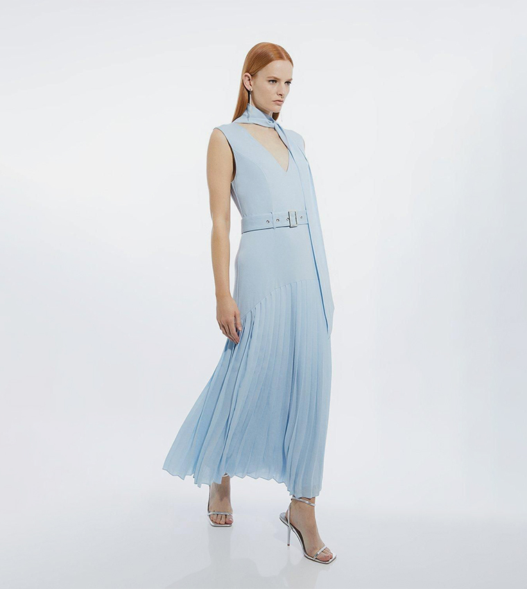 halter midi floral dress Cloudy Blue Floral Chain Halter Midi Dress
