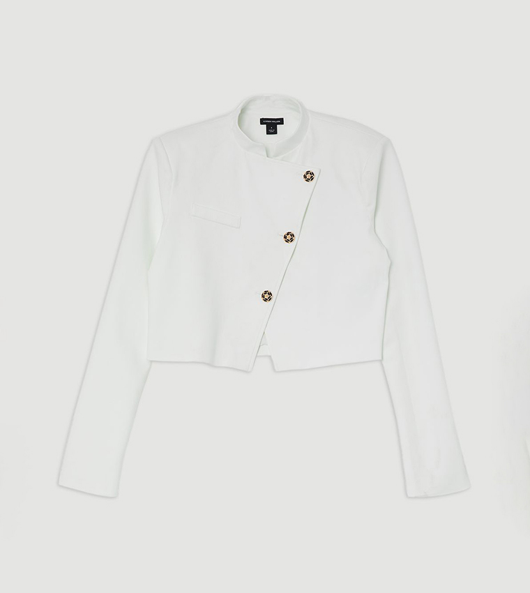 Button Detail Luxe Ponte Jersey Cropped Jacket