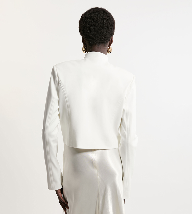 Button Detail Luxe Ponte Jersey Cropped Jacket