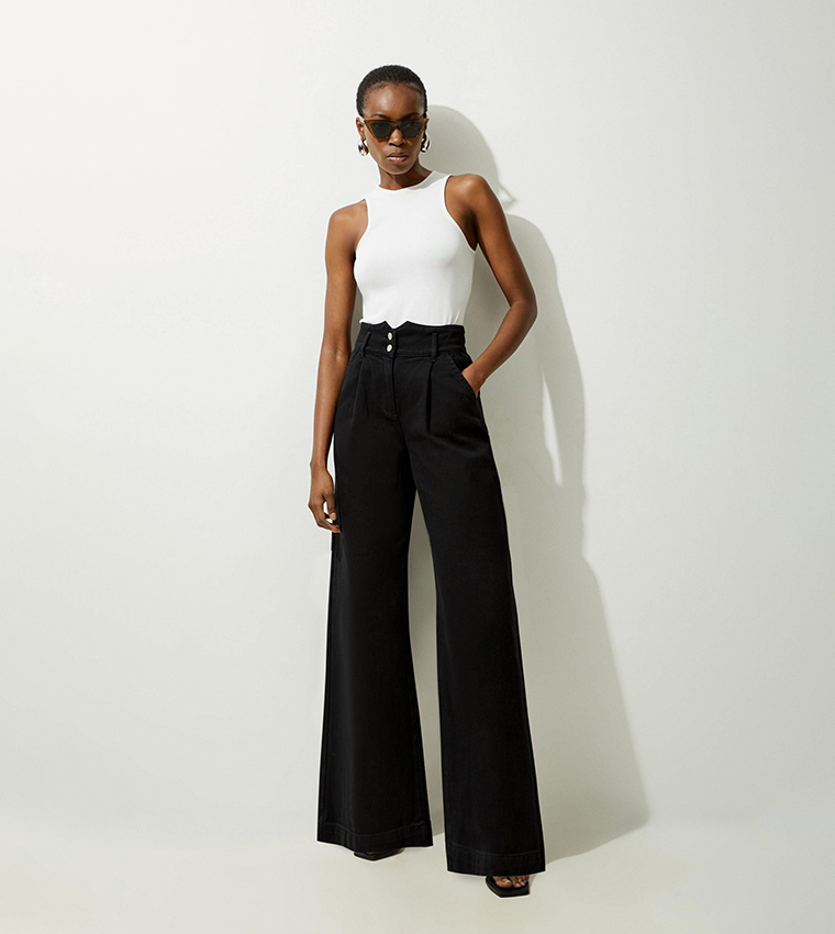 Solid Wide Leg Jeans