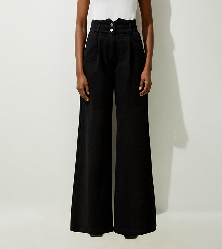 Solid Wide Leg Jeans