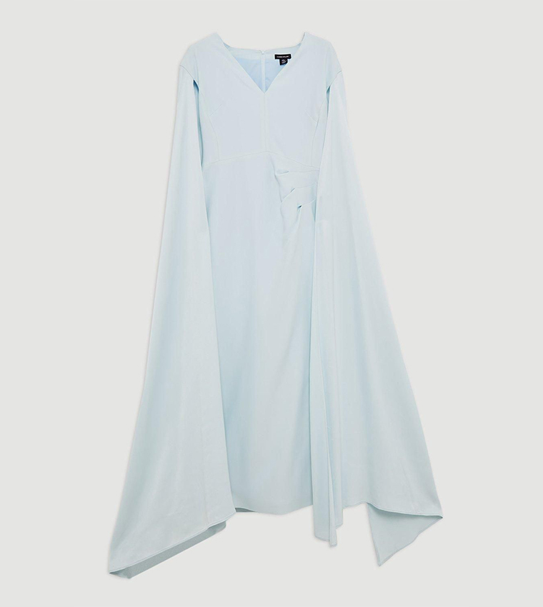 Buy Karen Millen Viscose Satin Back Crepe Tailored V Neck Maxi Cape Dress In Blue | 6thStreet Bahrain Buy Karen Millen Viscose Satin Back Crepe Tailored V Neck Maxi Cape Dress In Blue | 6thStreet Bahrain