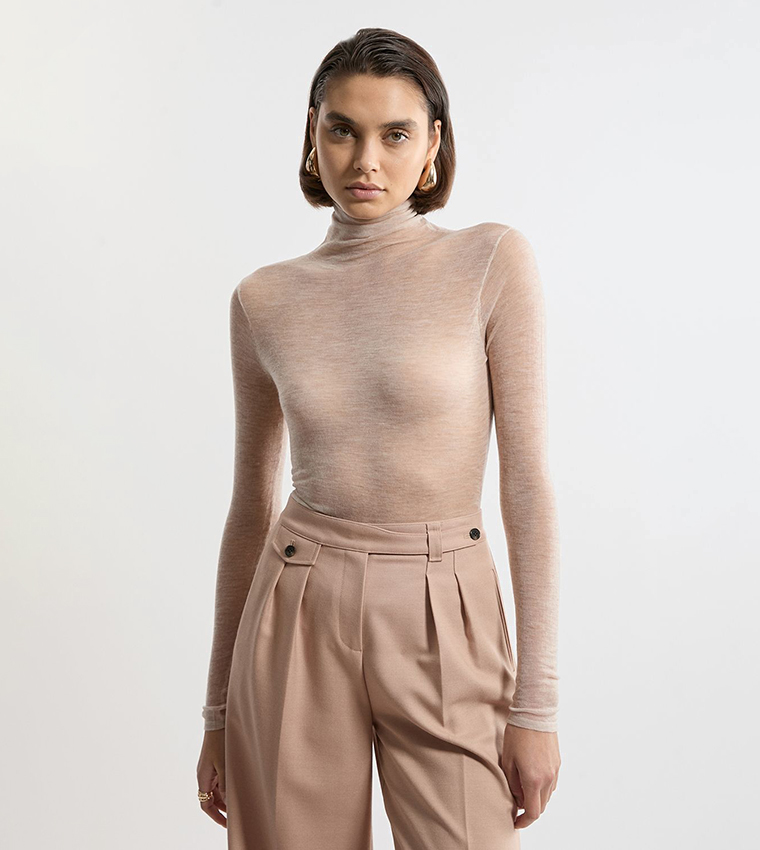 Wool Sheer Turtleneck Sweater