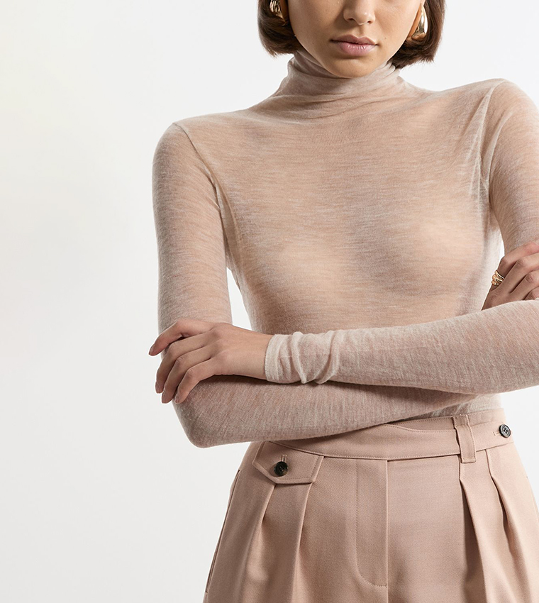 Wool Sheer Turtleneck Sweater
